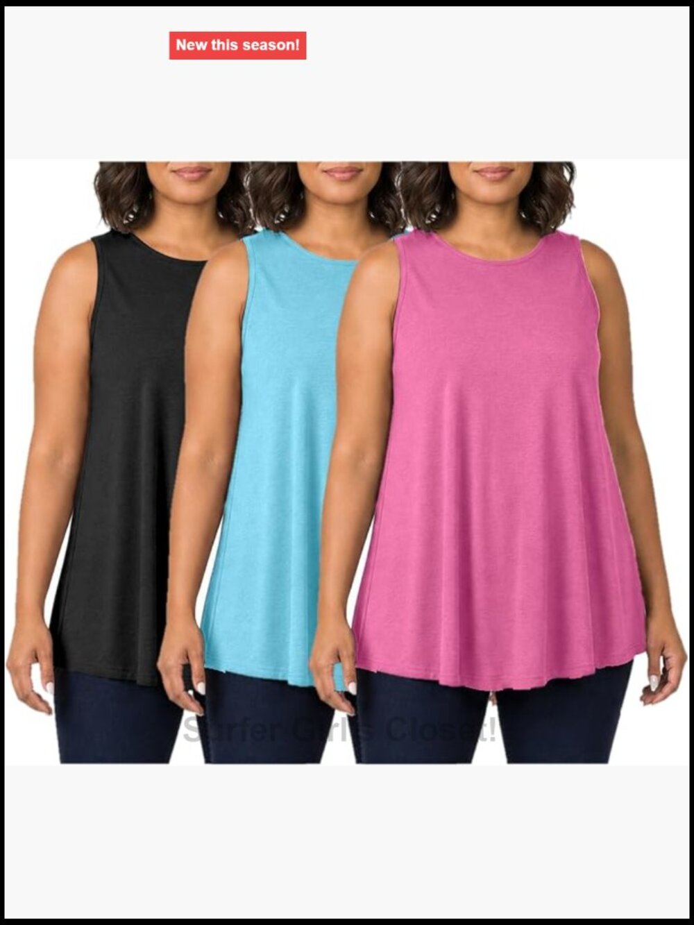 Plus Size Sleeveless Swing Tunic Tank Tops for Women, 3 Pack, Rayon Blend